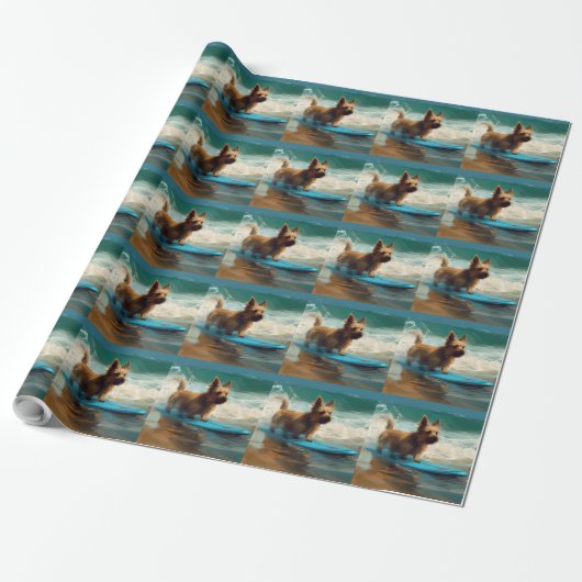 Australian Terrier Beach Surfing Painting Geschenkpapier (Ungerollt)