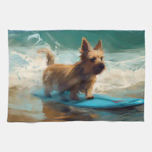 Australian Terrier Beach Surfing Painting Geschirrtuch