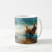 Australian Terrier Beach Surfing Painting Kaffeetasse (VorderseiteRechts)