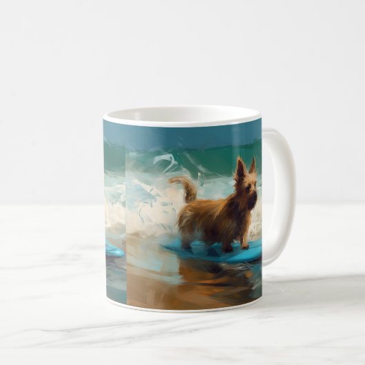 Australian Terrier Beach Surfing Painting Kaffeetasse (VorderseiteRechts)