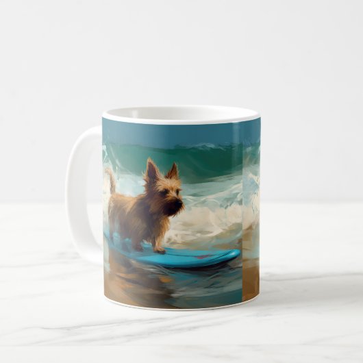 Australian Terrier Beach Surfing Painting Kaffeetasse (Vorderseite Links)