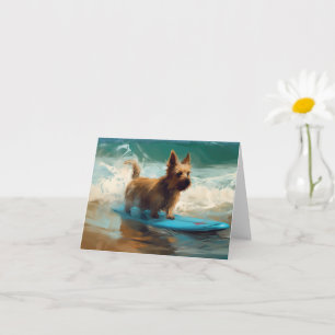 Australian Terrier Beach Surfing Painting Karte