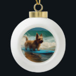 Australian Terrier Beach Surfing Painting Keramik Kugel-Ornament<br><div class="desc">Tauchen Sie ein in die spielerische Welt des Kaninchen-Abenteuers mit diesem faszinierenden Bild. Ein gepflegter Hund geht zu den Wellen und reitet geschickt auf einem sonnengeküssten Strand. Das lebendige Kunstwerk vereint wunderbar das Wesentliche der Erregung am Strand, während der Hund furchtlos auf den Wellen reitet und den Geist von Spaß...</div>