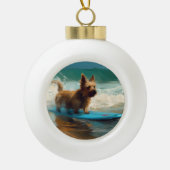 Australian Terrier Beach Surfing Painting Keramik Kugel-Ornament (Vorderseite)