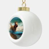 Australian Terrier Beach Surfing Painting Keramik Kugel-Ornament (Rechts)