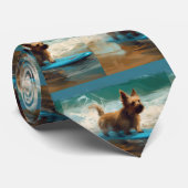Australian Terrier Beach Surfing Painting Krawatte (Gerollt)