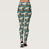 Australian Terrier Beach Surfing Painting Leggings (Rückseite)