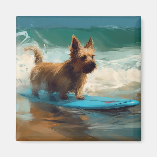 Australian Terrier Beach Surfing Painting Magnet (Vorne)