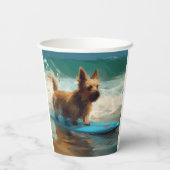 Australian Terrier Beach Surfing Painting Pappbecher (Rückseite)