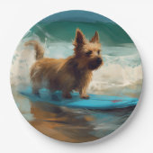Australian Terrier Beach Surfing Painting Pappteller (Vorderseite)