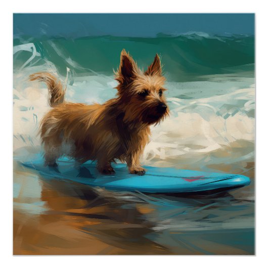 Australian Terrier Beach Surfing Painting Poster (Vorderseite)