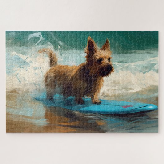 Australian Terrier Beach Surfing Painting Puzzle (Horizontal)