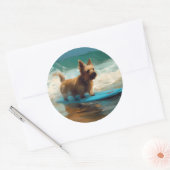 Australian Terrier Beach Surfing Painting Runder Aufkleber (Umschlag)