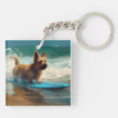 Australian Terrier Beach Surfing Painting Schlüsselanhänger (Rückseite)