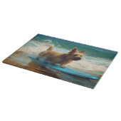 Australian Terrier Beach Surfing Painting Schneidebrett (Ecke)