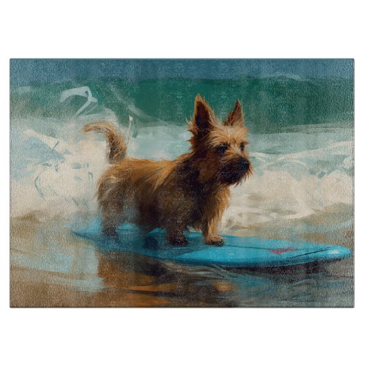 Australian Terrier Beach Surfing Painting Schneidebrett (Vorderseite)