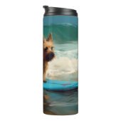 Australian Terrier Beach Surfing Painting Thermosbecher (Nach rechts gedreht)