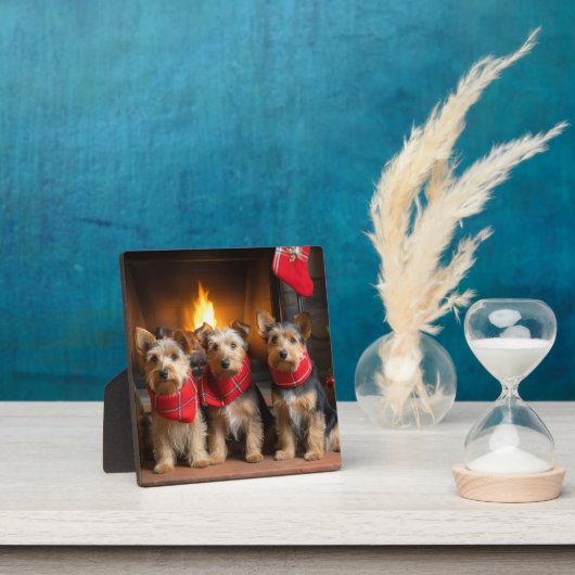 Australian Terrier by Fireplace Christmas Fotoplatte (InSitu)