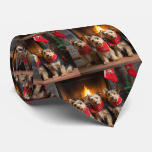 Australian Terrier by Fireplace Christmas Krawatte