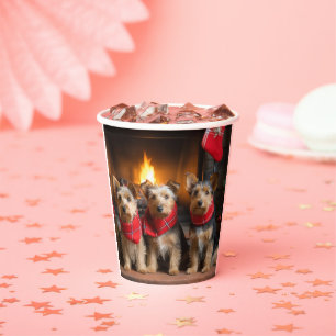 Australian Terrier by Fireplace Christmas Pappbecher