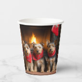 Australian Terrier by Fireplace Christmas Pappbecher (Vorderseite)