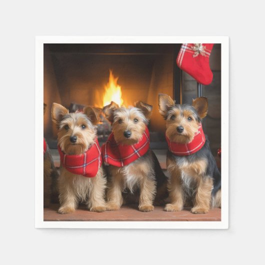 Australian Terrier by Fireplace Christmas Serviette (Vorderseite)