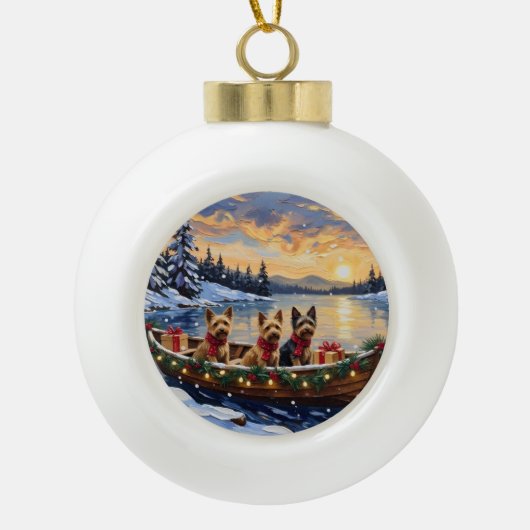 Australian Terrier Christmas Boat Holiday Keramik Kugel-Ornament (Vorderseite)