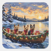 Australian Terrier Christmas Boat Holiday Quadratischer Aufkleber (Vorderseite)