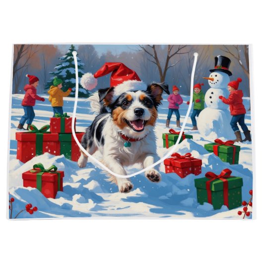 Australian Terrier Christmas Festive Snow Scene Große Geschenktüte (Vorderseite)