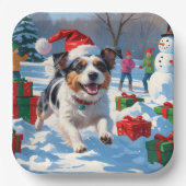 Australian Terrier Christmas Festive Snow Scene Pappteller (Vorderseite)