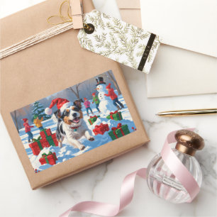 Australian Terrier Christmas Festive Snow Scene Rechteckiger Aufkleber