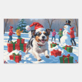 Australian Terrier Christmas Festive Snow Scene Rechteckiger Aufkleber (Vorderseite)