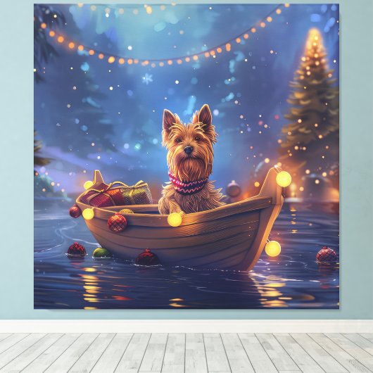 Australian Terrier Christmas Festive Voyage Leinwanddruck (Insitu (Holzboden))