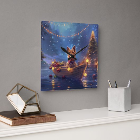 Australian Terrier Christmas Festive Voyage Quadratische Wanduhr (Büro)