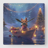 Australian Terrier Christmas Festive Voyage Quadratische Wanduhr (Vorderseite)