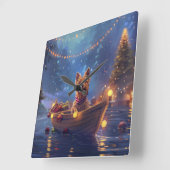 Australian Terrier Christmas Festive Voyage Quadratische Wanduhr (Winkel)
