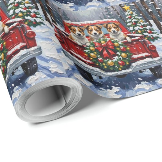 Australian Terrier Christmas Red Truck Holiday Geschenkpapier (Rolleneckpunkt)