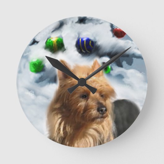 Australian Terrier Christmas Runde Wanduhr (Vorderseite)