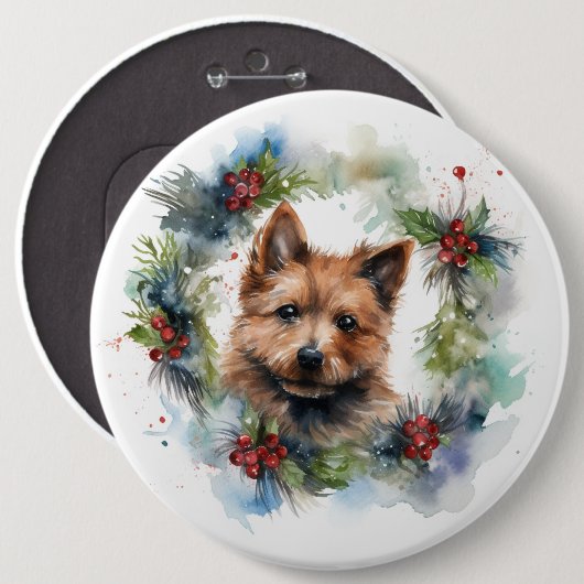 Australian Terrier Christmas Wreath Festive Pup Button (Vorne & Hinten)