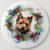 Australian Terrier Christmas Wreath Festive Pup Button (Vorderseite)