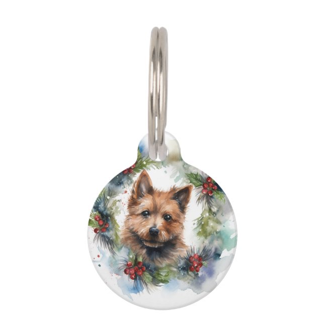 Australian Terrier Christmas Wreath Festive Pup Haustiermarke (Vorderseite)