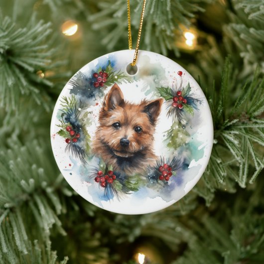 Australian Terrier Christmas Wreath Festive Pup Keramik Ornament (Baum)