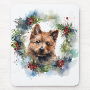 Australian Terrier Christmas Wreath Festive Pup Mousepad