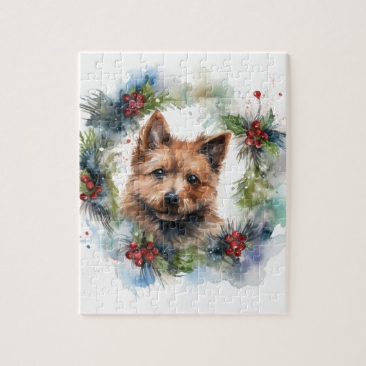 Australian Terrier Christmas Wreath Festive Pup Puzzle (Vertikal)