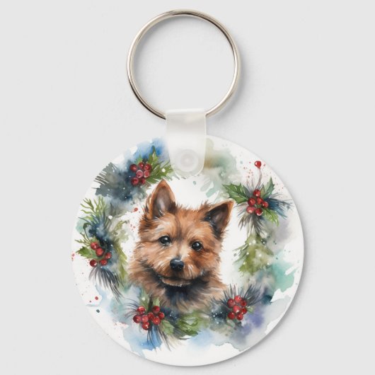 Australian Terrier Christmas Wreath Festive Pup Schlüsselanhänger (Vorderseite)