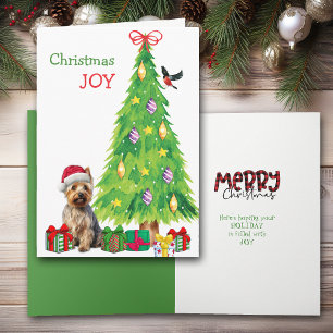 Australian Terrier Dog, Bird and Christmas Tree Feiertagskarte