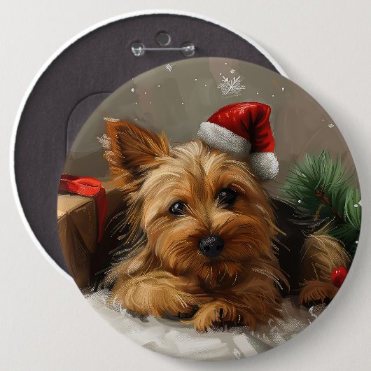 Australian Terrier Dog Christmas Festive Button (Vorne & Hinten)