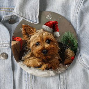 Australian Terrier Dog Christmas Festive Button