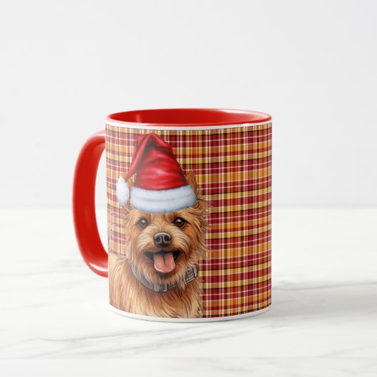 Australian Terrier Dog Holiday Kariert Weihnachten Tasse (Vorderseite Links)