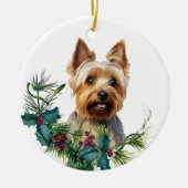 Australian Terrier Dog Portrait Holly Wreath Keramik Ornament (Vorne)